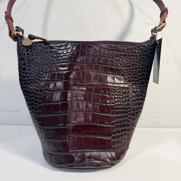 Clare V. Petite Jeanne in Bordeaux Autumn Croco Bucket Bag Embossed Leather - Picture 4 of 13